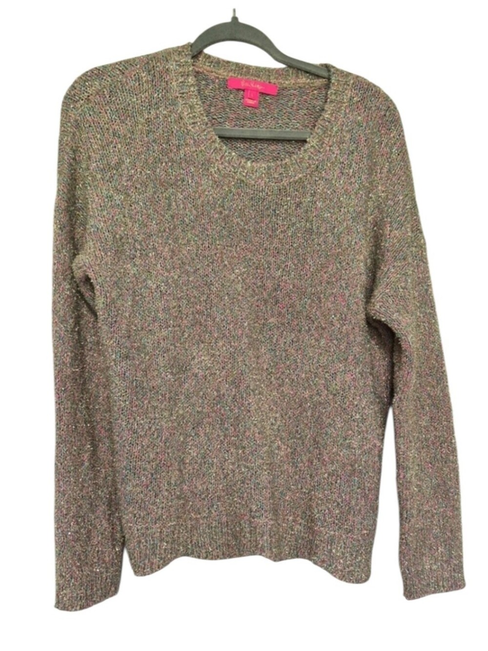 Lilly Pulitzer Gliana Rainbow Metallic Sweater Scalloped Hem Large